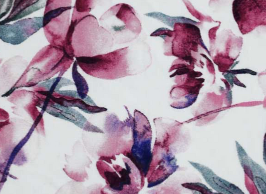 Watercolor Floral White/Mauve