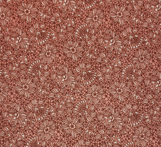 Floral Rust Woven Crinkle Rayon  - Sold By The Half Yard - Woven Deadstock