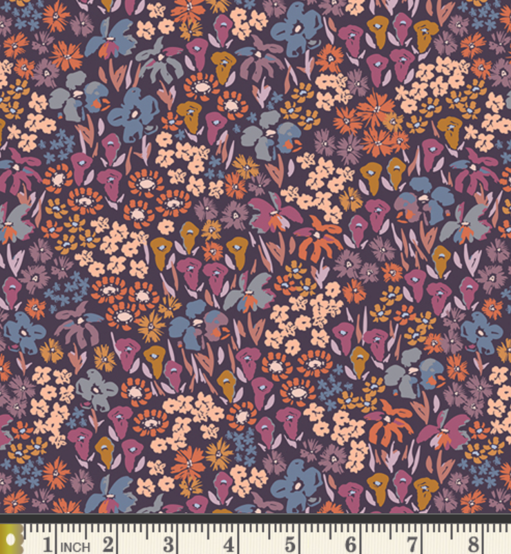 Bloomkind Meadow Dusk Rayon Fabric – Designed by AGF Studio – Botanical Floral Print – Sold by the Half Yard – Mauve Plum Copper Rayon