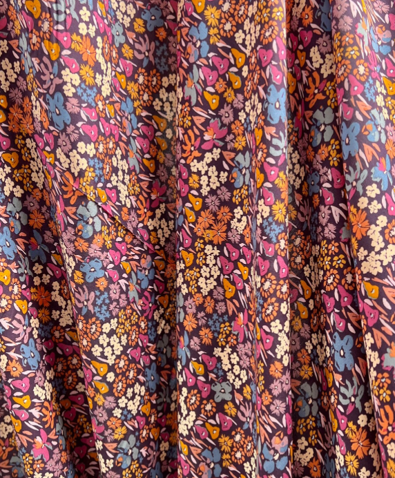 Bloomkind Meadow Dusk Rayon Fabric – Designed by AGF Studio – Botanical Floral Print – Sold by the Half Yard – Mauve Plum Copper Rayon