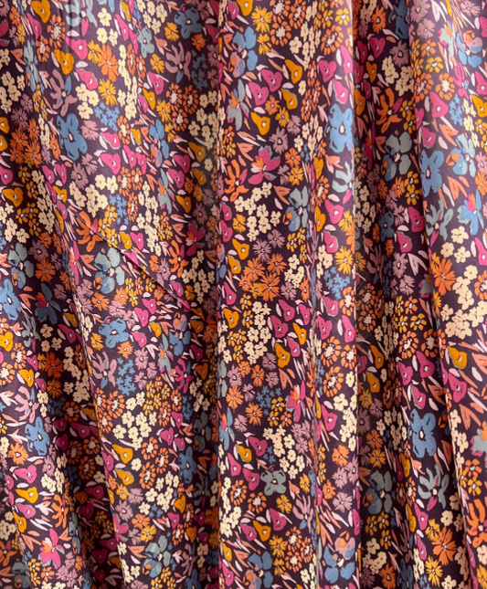 Bloomkind Meadow Dusk Rayon Fabric – Designed by AGF Studio – Botanical Floral Print – Sold by the Half Yard – Mauve Plum Copper Rayon