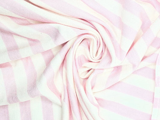 French Terry Stripe – Ivory / Pink - Sold By The Half Yard