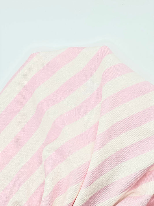 French Terry Stripe – Ivory / Pink - Sold By The Half Yard